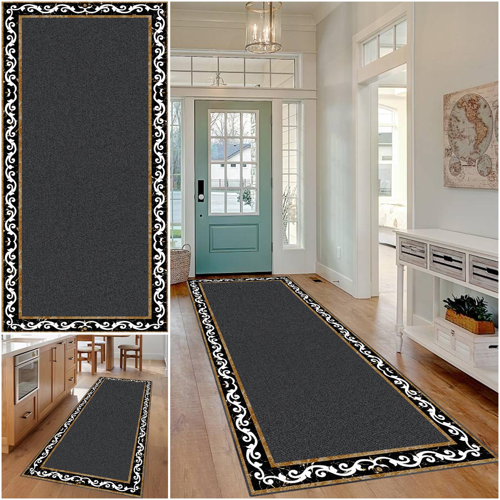 Ruxevnsy 243A Runner Rug For Hallway 80 X 400 Cm Long Kitchen Rugs Non Slip Hall Runners Carpet Runners For Hallways Kitchen Carpet Runner Washable Heavy Duty Entrance Mat Rug Runner For Kitchen Hallway Living