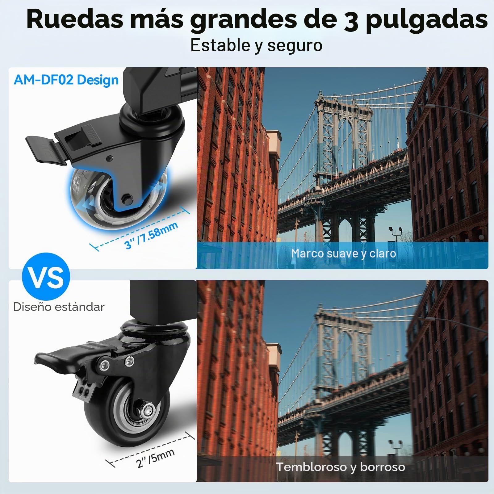 SIRUI Universal Photography Tripod Dolly con Ruedas de Goma de 7,6cm, Servicio Pesado con Patas Ajustables y Bolsa de Transporte, Capacidad de Carga de 33lb - AM-DF02