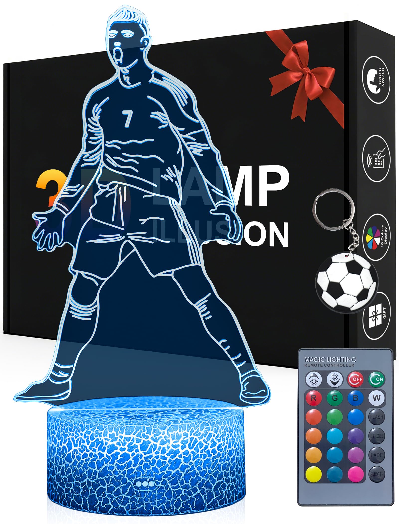 Magiclux Portugal Football Player #7 Night Light for Boys,16 Color Changing Dimmable with Remote Room Soccer Decor,Desk Lamp for Football Fans Kids Teens Men Birthday Christmas Gifts