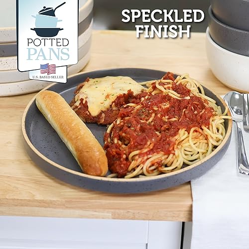 Miniatura 6 de Potted Pans Platos de cerámica  Juego de 6 platos de porcelana plana neutros  Platos modernos de 10.5 pulgadas con borde de labios para uso diario