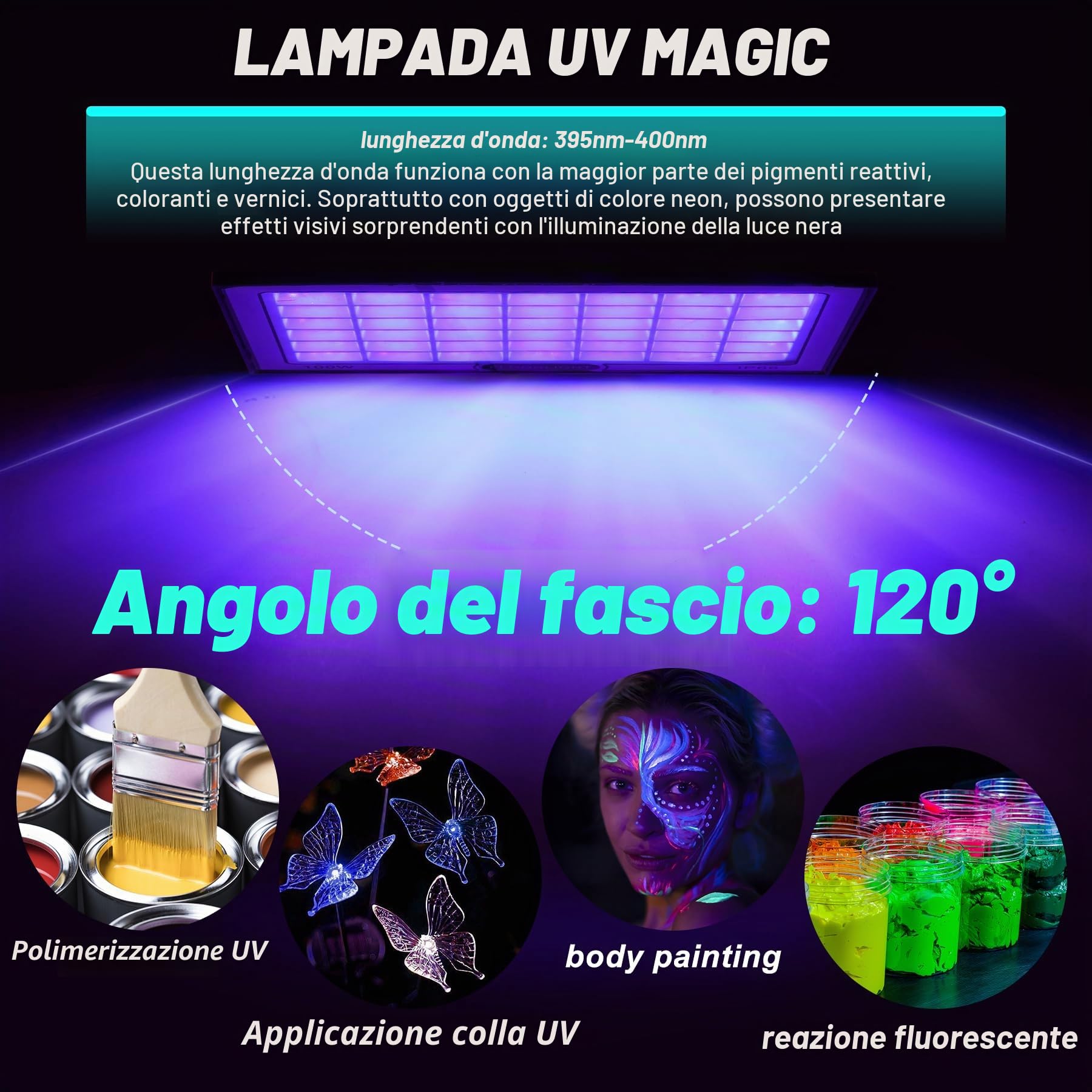 Luce UV 100W 2 Pezzi IP66 Impermeabile 395-400nm Luce Nera Led per Feste