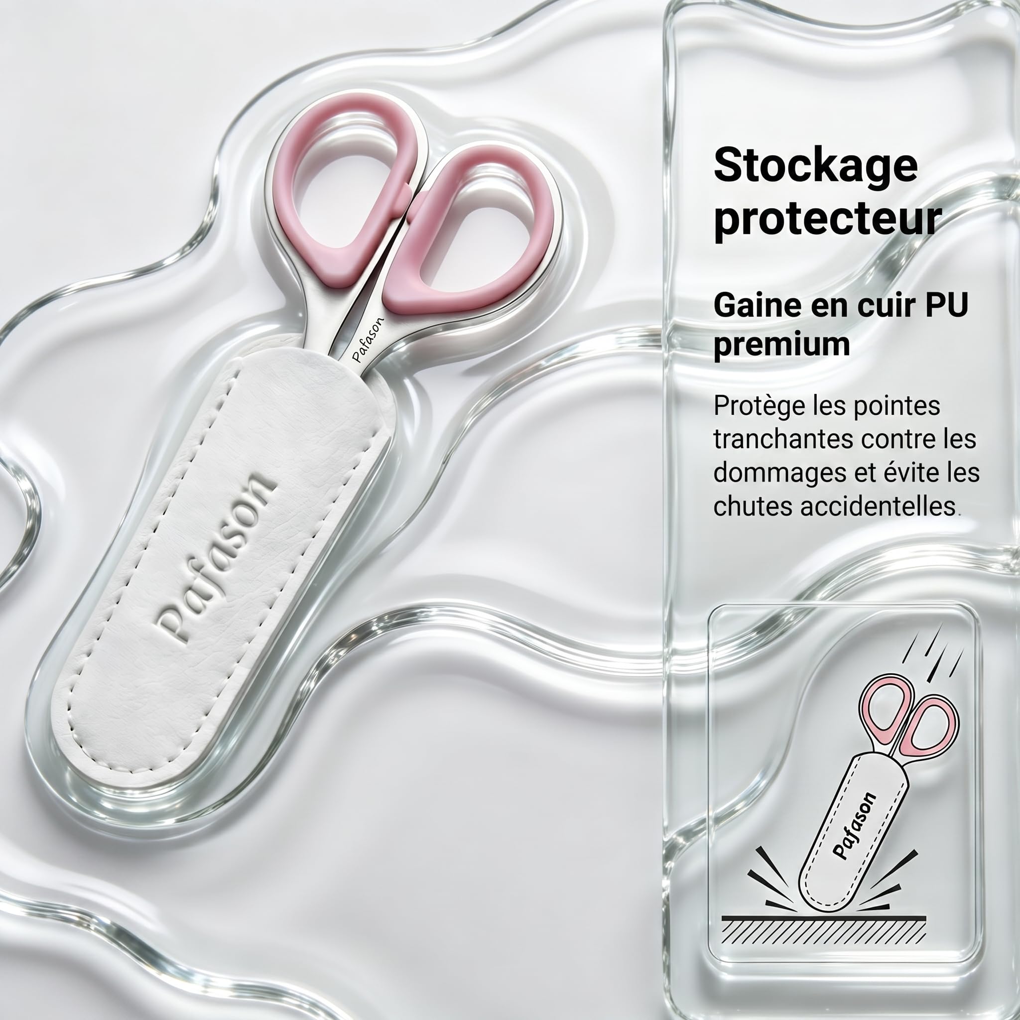 PAFASON Petit Ciseaux Cuticule Ongle Ensemble, 2 Pièces Multi-Usage Pointe Courbe Droite Précision Manucure Pédicure Beauté Toilettage Outil pour Ongles Peau Sèche, Étui Cuir Premium