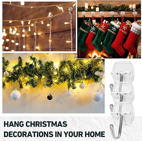 Miniatura 6 de Paquete de 100 ganchos de palanca de alambre pequeños adhesivos resistentes ganchos autoadhesivos transparentes sin costuras para colgar en la pared