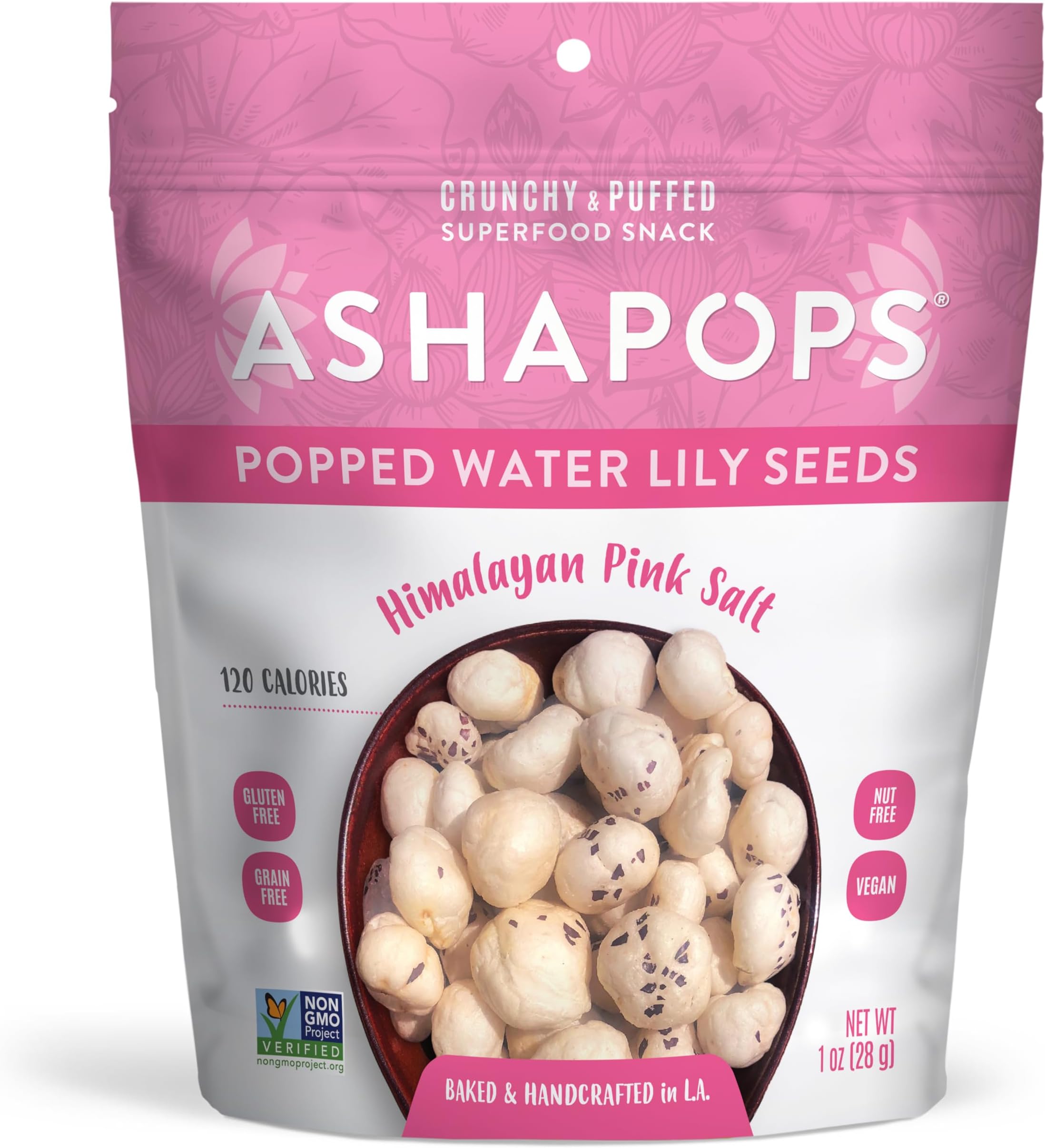 AshaPops Himalayan Pink Salt Popped Water Lily Seeds, 1 OZ