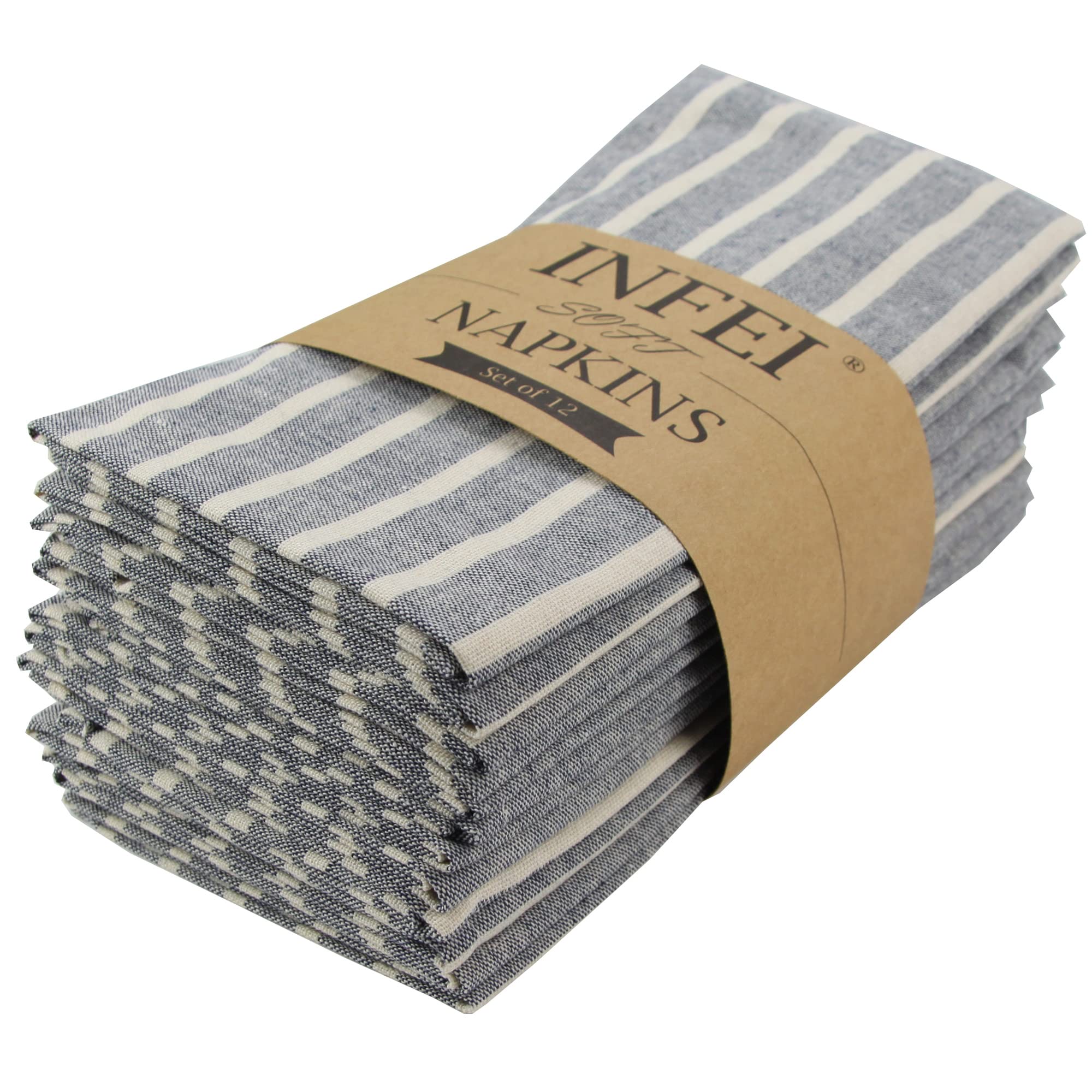 Lot de 12 serviettes de table larges en coton mélangé à rayures pour événements et usage domestique Bleu marine 43,2 x 43,2 cm
