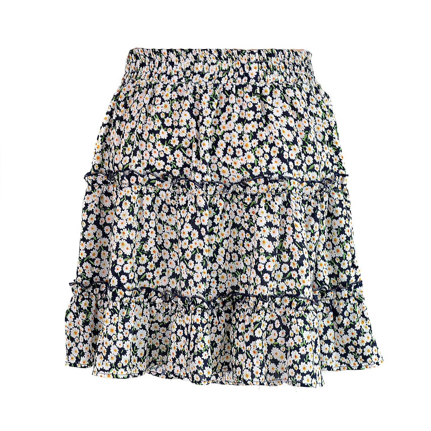 Minigonna estiva da donna a balze a balze, a vita alta, stile bohémien, floreale, a pois, gonna corta