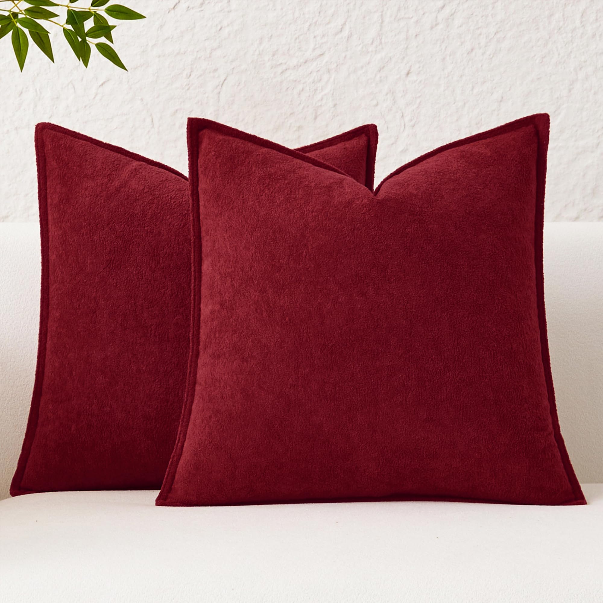 Kevin Textile Cushion Covers 40x40cm Spring Waterproof Decorative Pillow Covers Pack of 2 Soft Boucle Textured Lumbars Cushions Elegant Accent Pillows for Couch Sofa Bed Indoor Outdoor, Dark Red