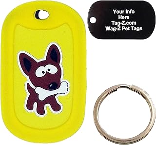 Custom Engraved Pet Tag - Small Dog With Bone - Yellow - Dog Tag - Tag-Z Wag-Z