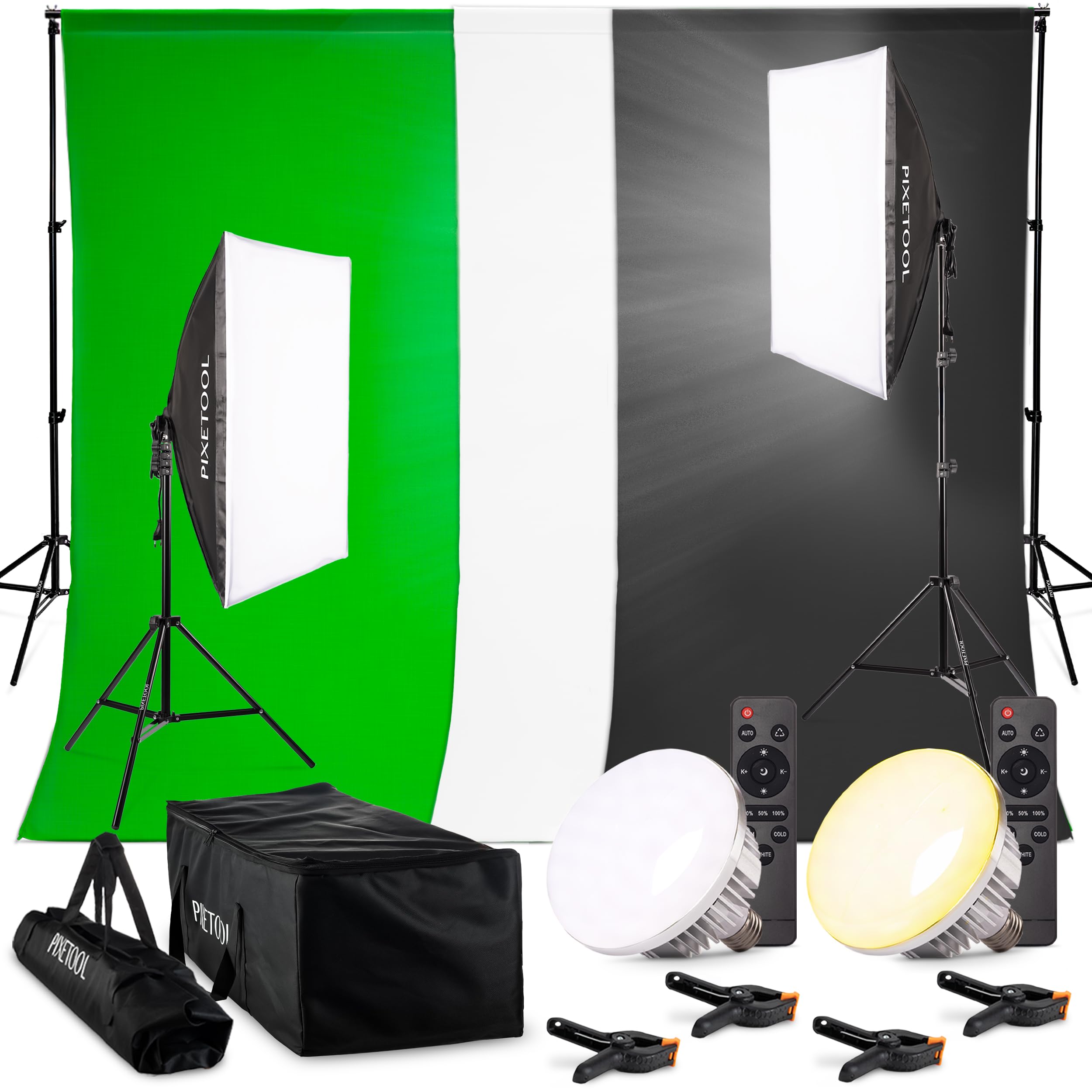 Zestaw do Studia - Greenscreen (1,8 x 2,8 m) z Stojakiem - Softbox z Lampami - Tło Fotograficznego - Reflektor - Akcesoria do Gier, Streamingu, Fotografii