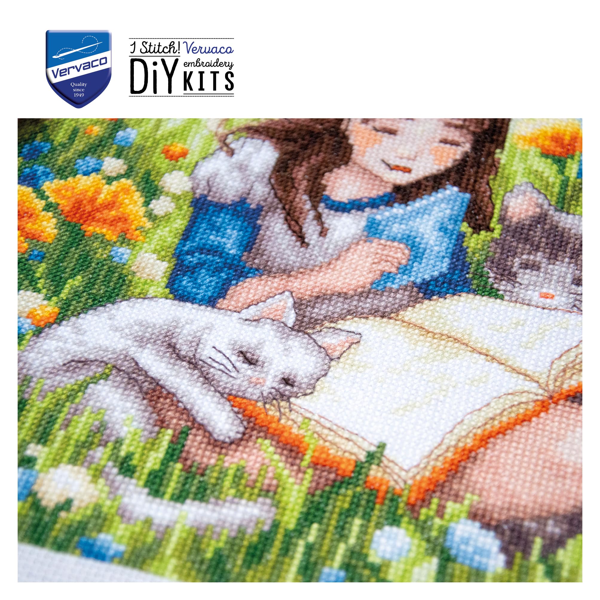 VERVACO Haft Krzyżykowy Liczony Zestaw Obraz do Haftu RELAKS W OGRODZIE Zrób to Sam Zestaw Kreatywny dla Dorosłych 23 x 25 cm Dekoracja Ścienna DIY Cross Stitch Kit