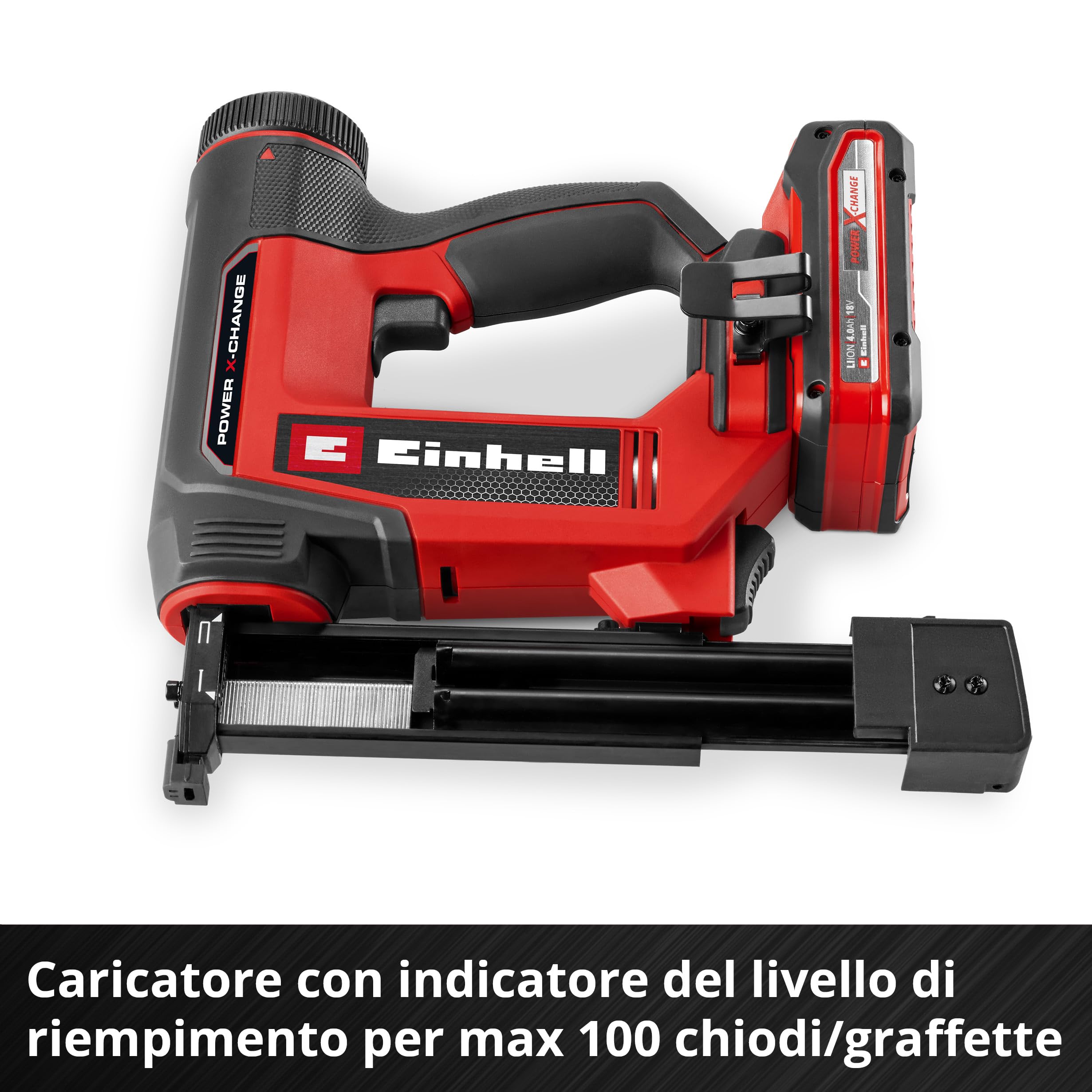 Einhell Chiodatrice/graffatrice a batteria TE-CN 18/32 Li - Solo Power X-Change (18 V, 20 colpi/min, morsetti max. 25 mm, chiodi max. 32 mm, con 300 morsetti e chiodi ciascuno, senza batteria)