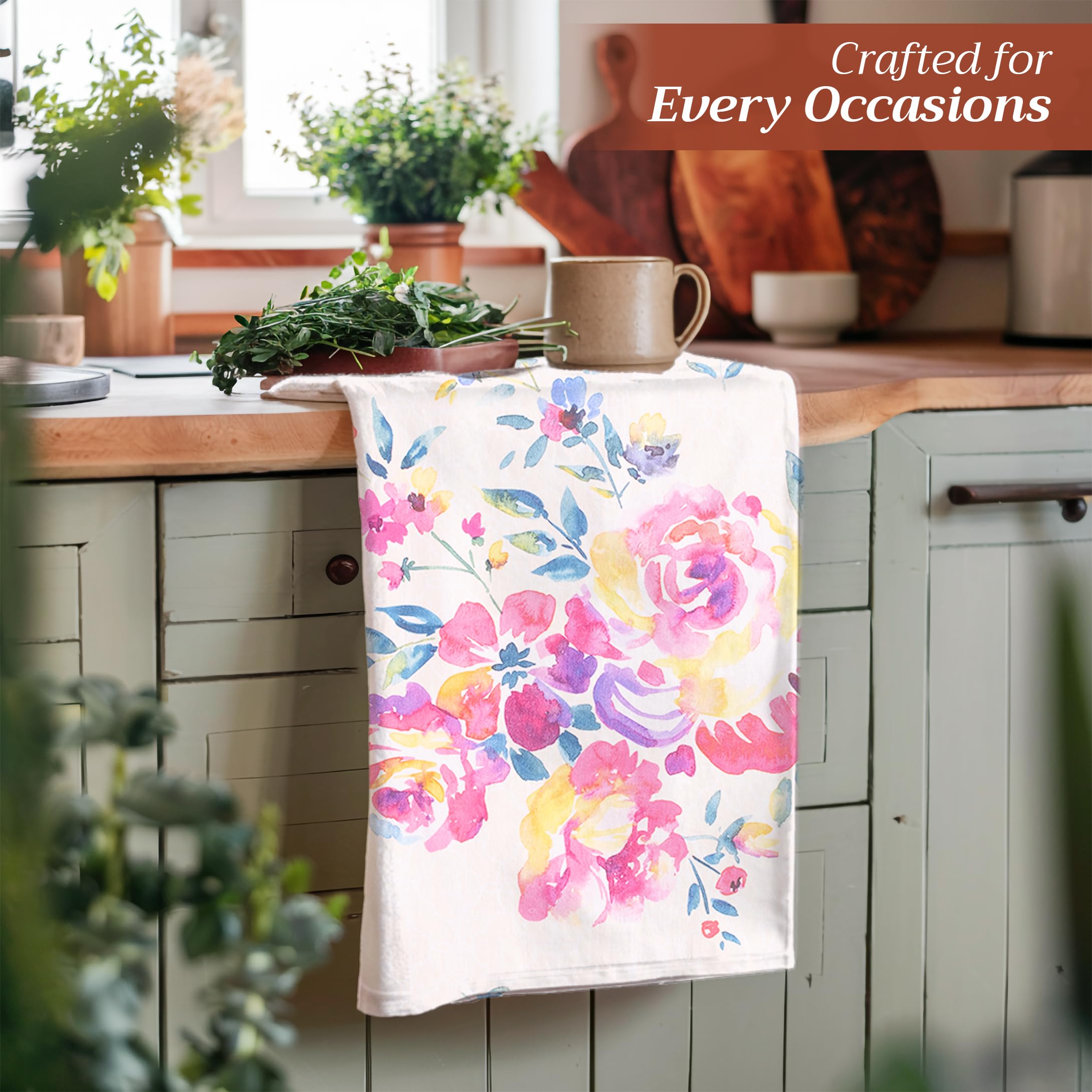 Lot De 3 Torchons De Cuisine Meadow Florals Brown – 100% Coton, Design Floral Européen Élégant