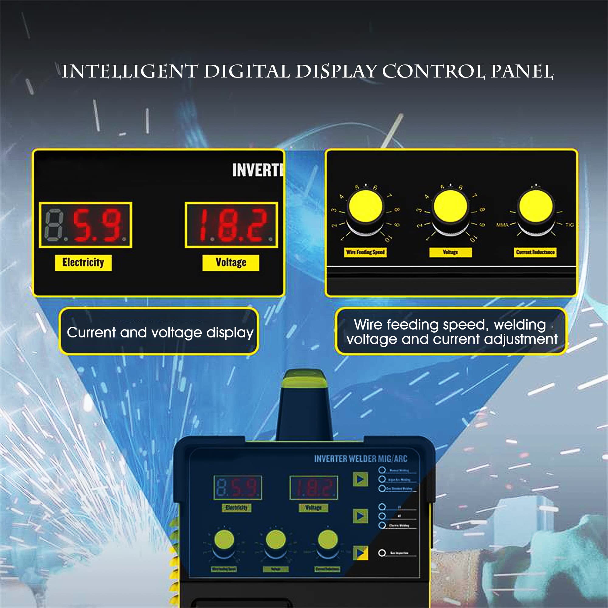 4000W Weld 3-in-1 Stick Welder, Mig/MMA/Mig Welder, 2/4T Digital Display Welding Machine, Manual, Argon Arc, Gasless Mig Welders, Giallo