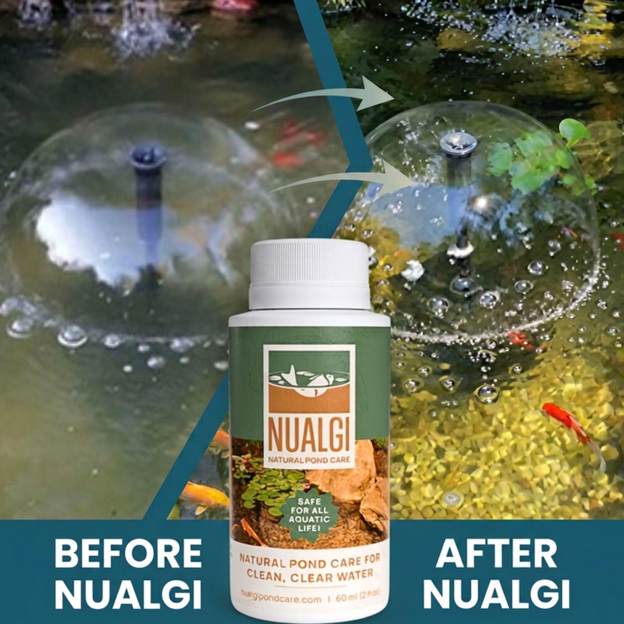 Detergente naturale per laghetti, 60 ml, chiarificatore per laghetti di pesci, sicuro per tutta la vita acquatica, incluso Koi, chiarificatore per acqua per laghetti, tratta fino a