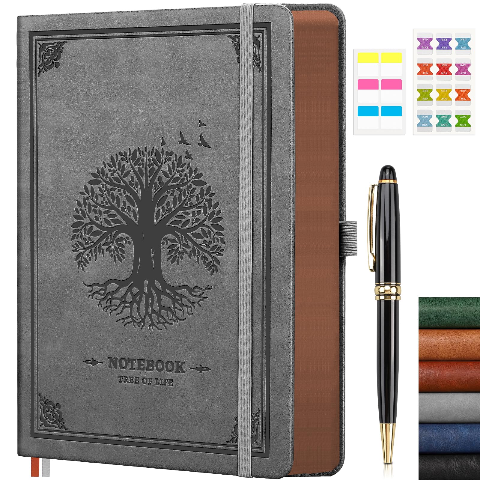 AHGXG Lined Journal for Women - 320 Numbered Pages Journaling Notebook with Gift Box & Pen, A5 College Ruled Notebook Hardcover Leather Journal for Men Women Writing Work, 5.75'' X 8.38'', Gray