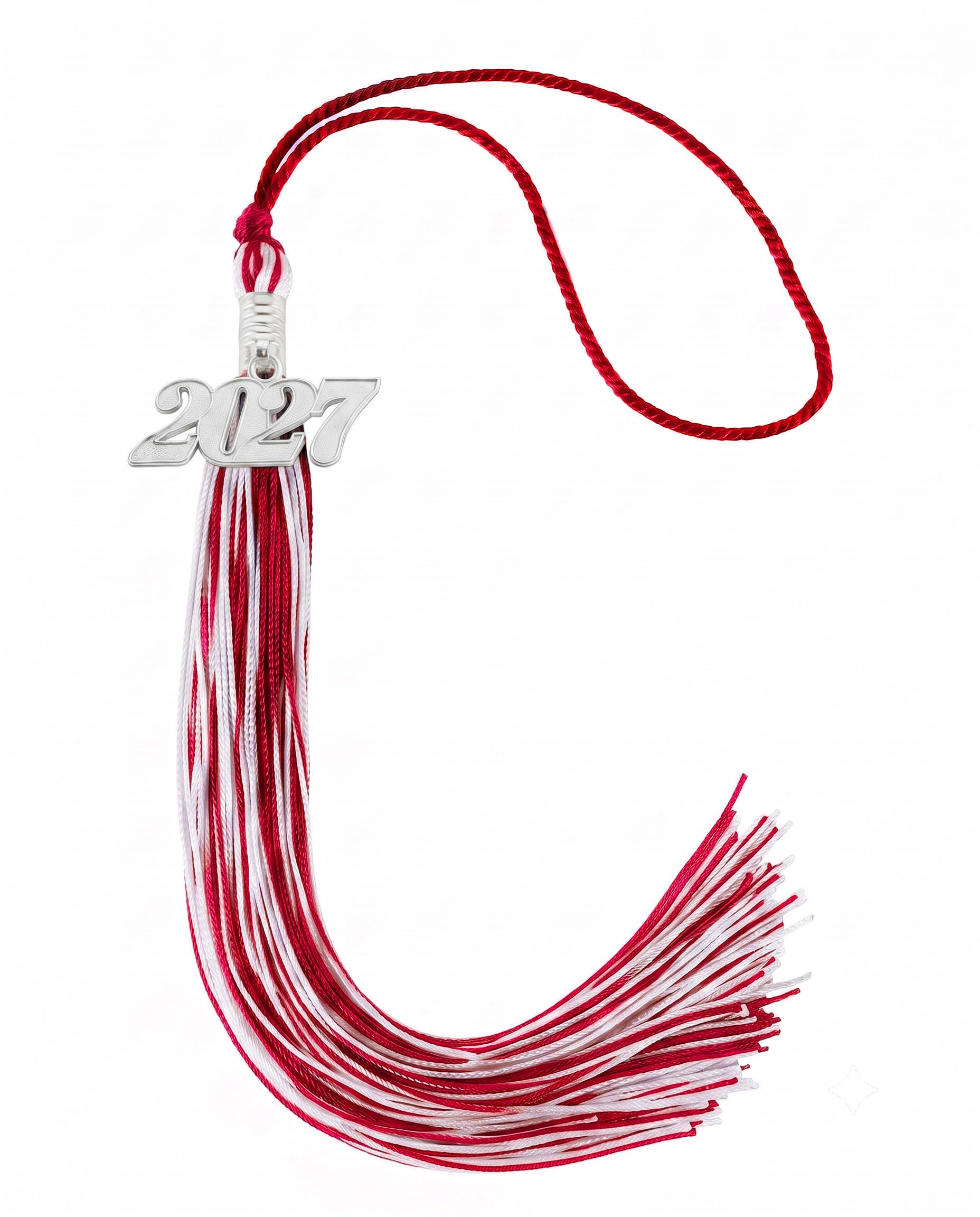 Graduation Tassel 2027 for Grad Cap,Red and White Tassel with Silver Charm