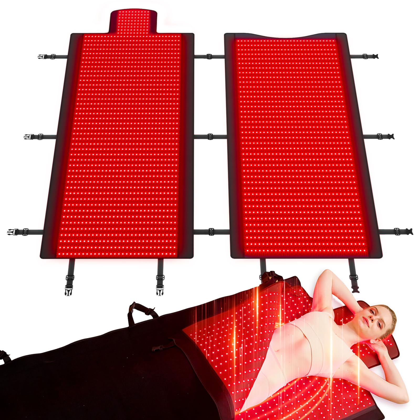 Condition photo showing New/Like New for red light therapy mat full body 74.6" x 33.3", 660nm & 850nm dual wavelength with 2570 high-density leds, extra-large foldable red light blanket with timer & remote for home office travel
