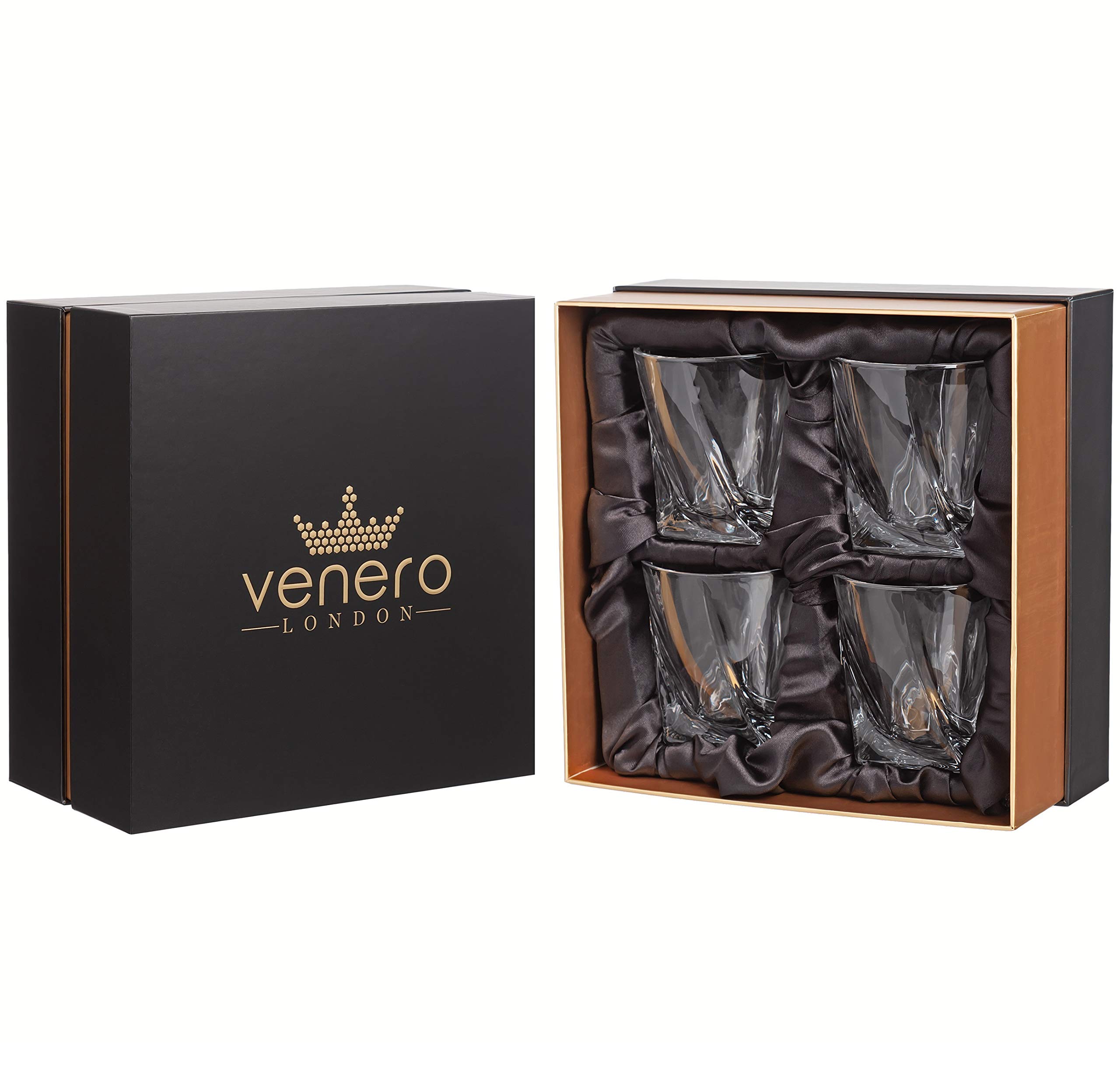 Venero Crystal Whiskey Glasses Set of 4 Scotch Glasses, Tumblers for