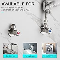 Vista 4 de G 1/2 Female to 3/8 Male COMP Reducer Adapter, Brass Pipe Fittings Water Hose Adapter, Compression Fitting for Kitchen Bathroom Faucet, Pipe