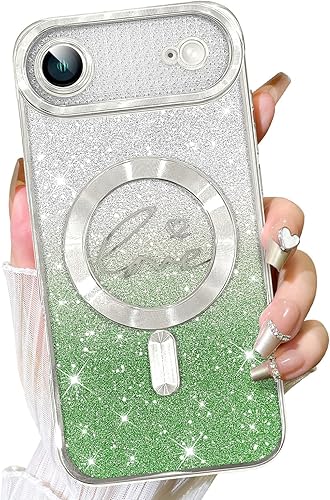 Vista 122 de Fiyart - Funda transparente magnética con purpurina para iPhone 12 para mujeres, con grabado "Love" metálico, protección para cámara y antigolpes