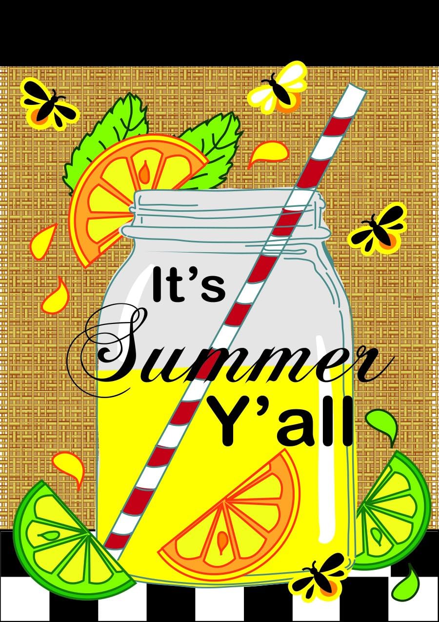 Magnolia Garden Its Summer Yall Mason Jar Lemonade 42 x 29 Rectangular Burlap Double Applique Large House Flag