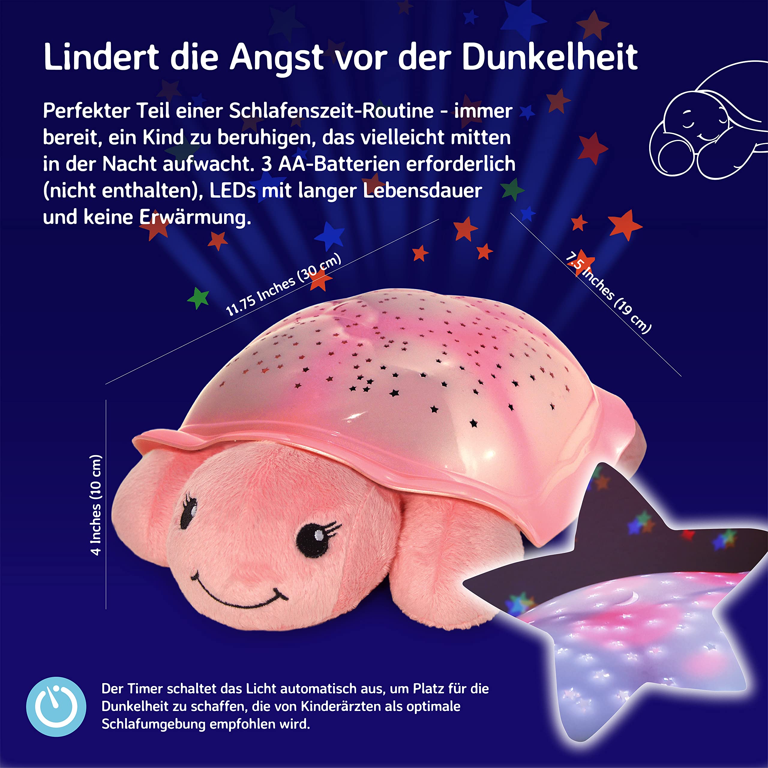 Cloud b Beruhigendes Nachtlicht Sternenprojektor mit Musik | Sternenhimmel Projektor Kinder mit 3 Farben & Soundeffekten | Einschlafhilfe mit Auto-Off 23 Min | Twinkling Twilight Turtle Pink