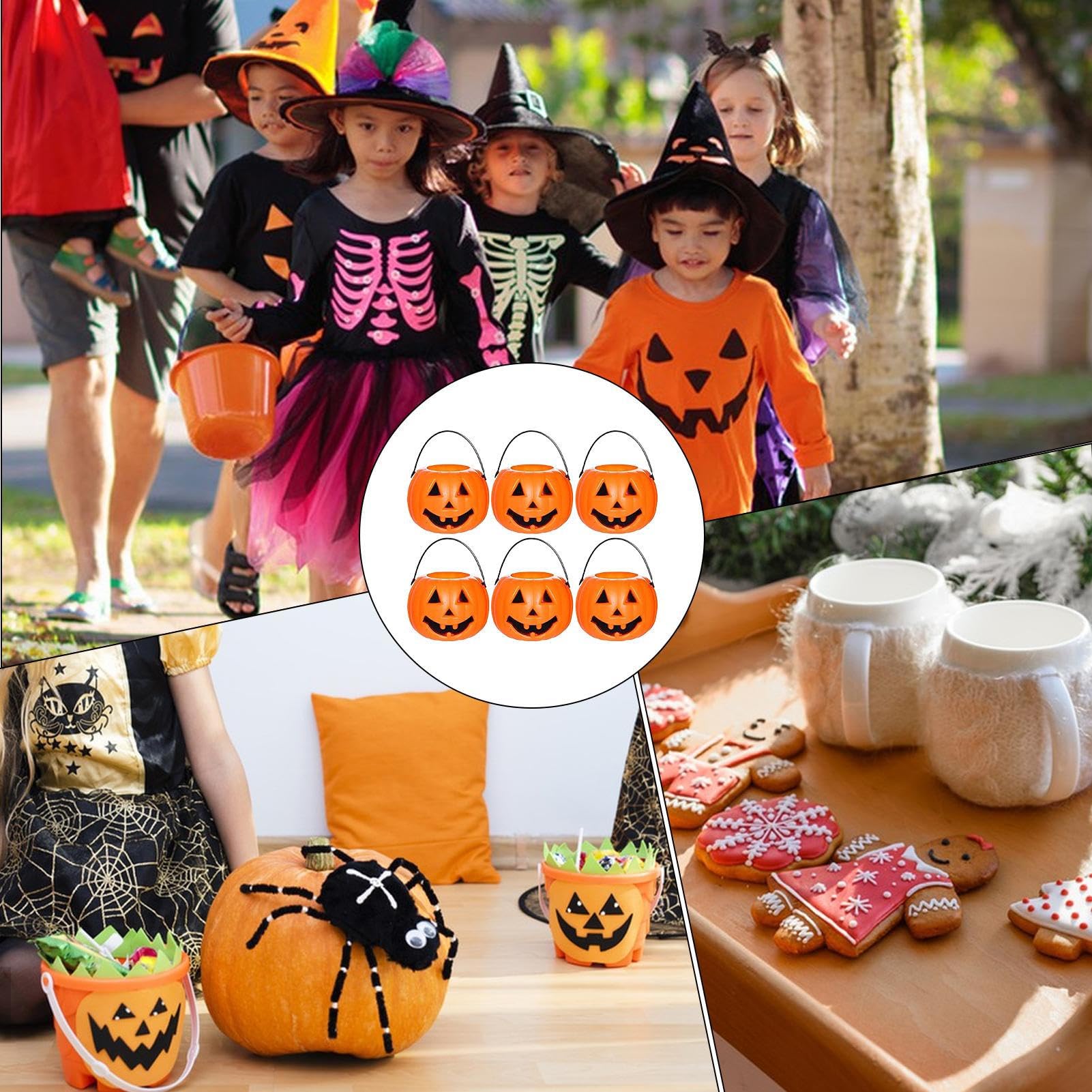 Dyniowe Wiaderko Przenośne Dekoracyjne Słoiki Do Przechowywania Z Duchem | 6 Sztuk Koszyków Halloween Cukierek Albo Psikus Dla Dzieci Rodziny Szkoły Biura Salonu Sypialni Przyjęć