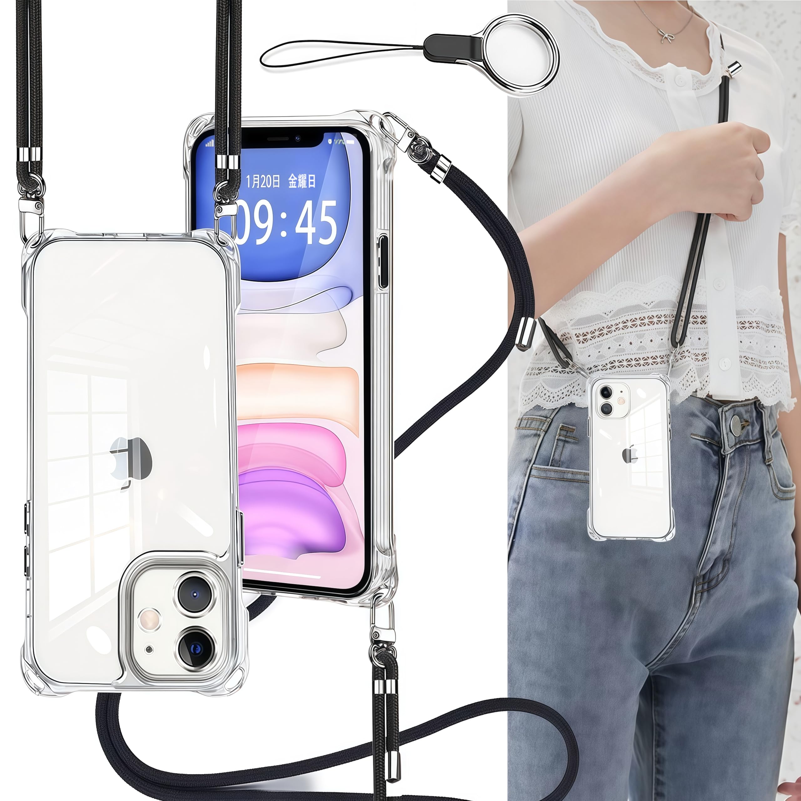 OJBSEN iPhone 11 用ケース あいふぉん11ケース [ストラップ2…