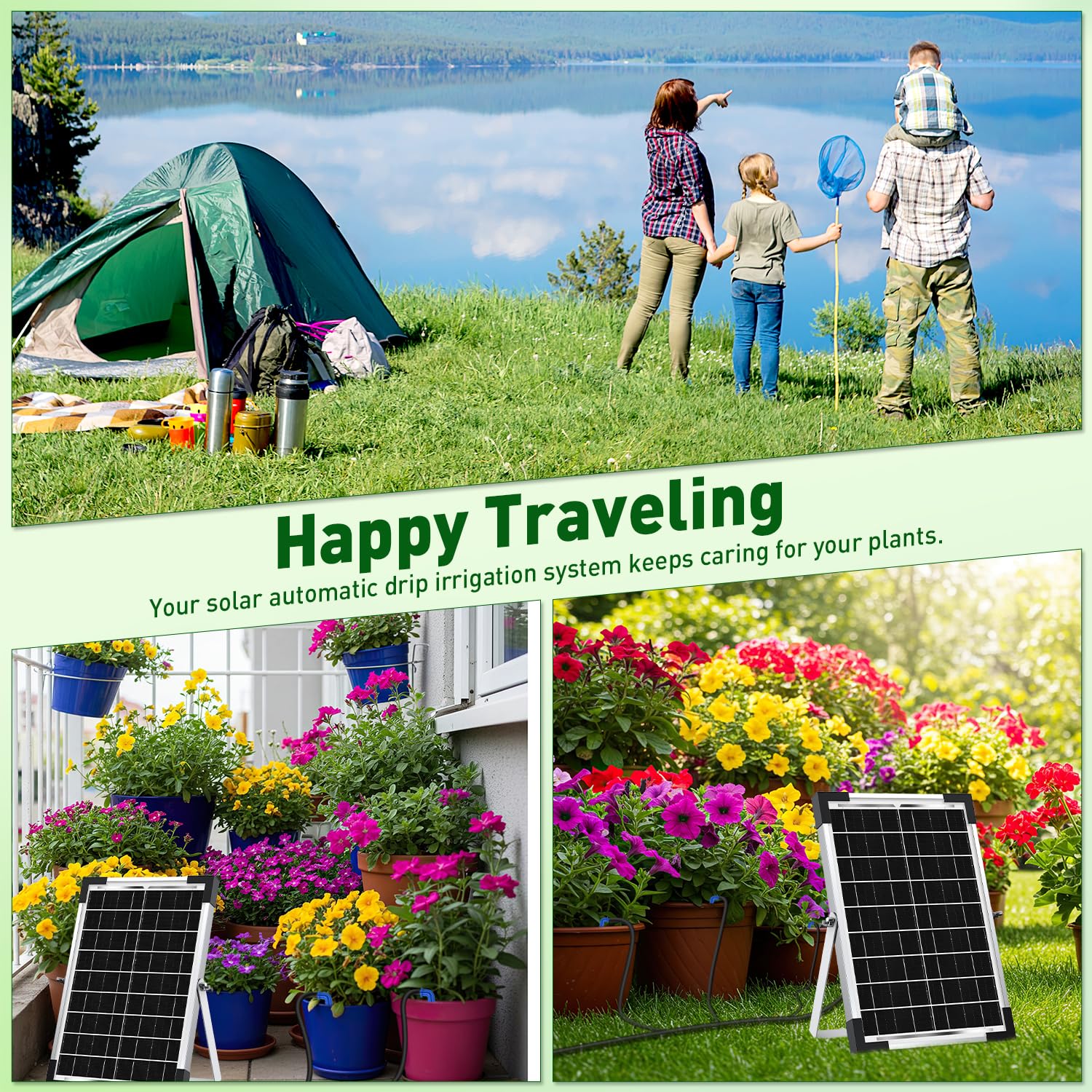 Onherm Arrosage Automatique Solaire pour 30 Plantes, 35M Tuyau et 300 Modes D’Irrigatio, Arrosage Goutte a Goutte Solaire Kit pour Jardin, Balcon et Plantes en Extérieur