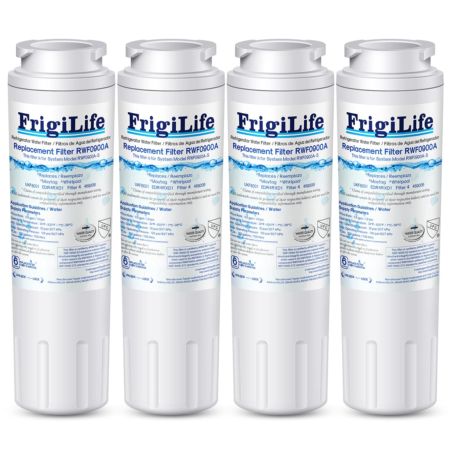 UKF8001 Replacement for EveryDrop Filter 4, Everydrop EDR4RXD1, UKF8001AXX-200, UKF8001P, Whirlpool 4396395, 469006, FMM-2 MPF15090 WF-UKF8001, SGF-M9 Refrigerator Water Filter, 4PACK