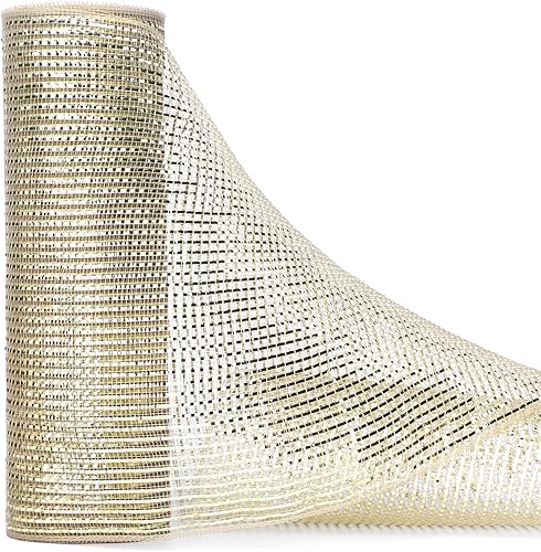 Ribbli Cinta de malla metálica dorada champán de lujo para árbol de Navidad, guirnalda de boda, 10 pulgadas x 30 pies (10 yardas)