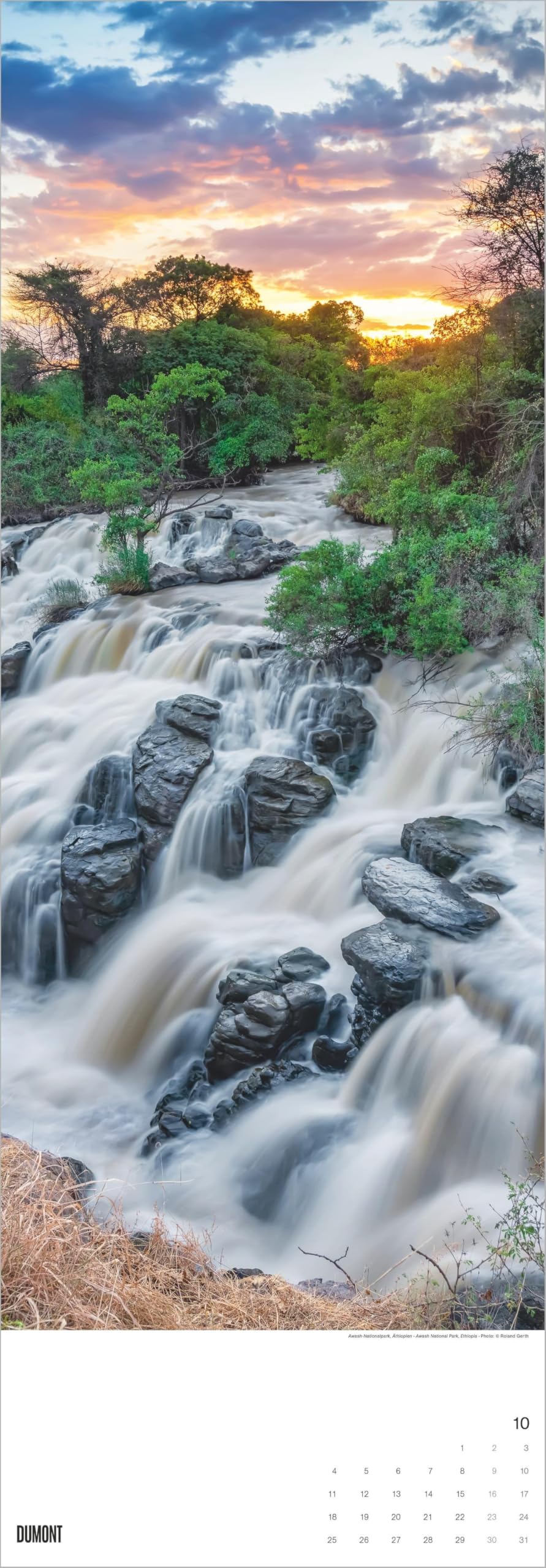 Wasserfälle 2027: Wandkalender 34x98 cm mit 12 Wasserfallfotografien und sprachneutralem Kalendarium