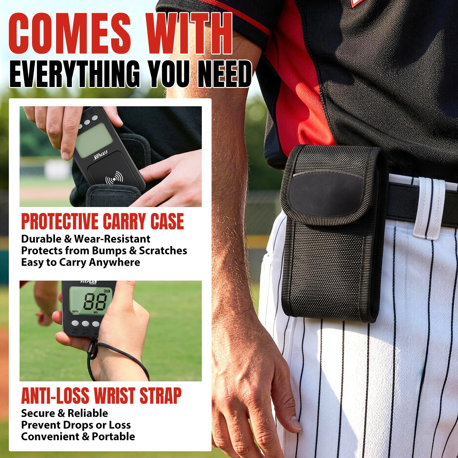 Pistola radar da baseball girevole con treppiede, display LCD trasparente, pistola radar per misurare il pitching/swing, sensori di velocità portatili o a mani libere, attrezzatura da allenamento per