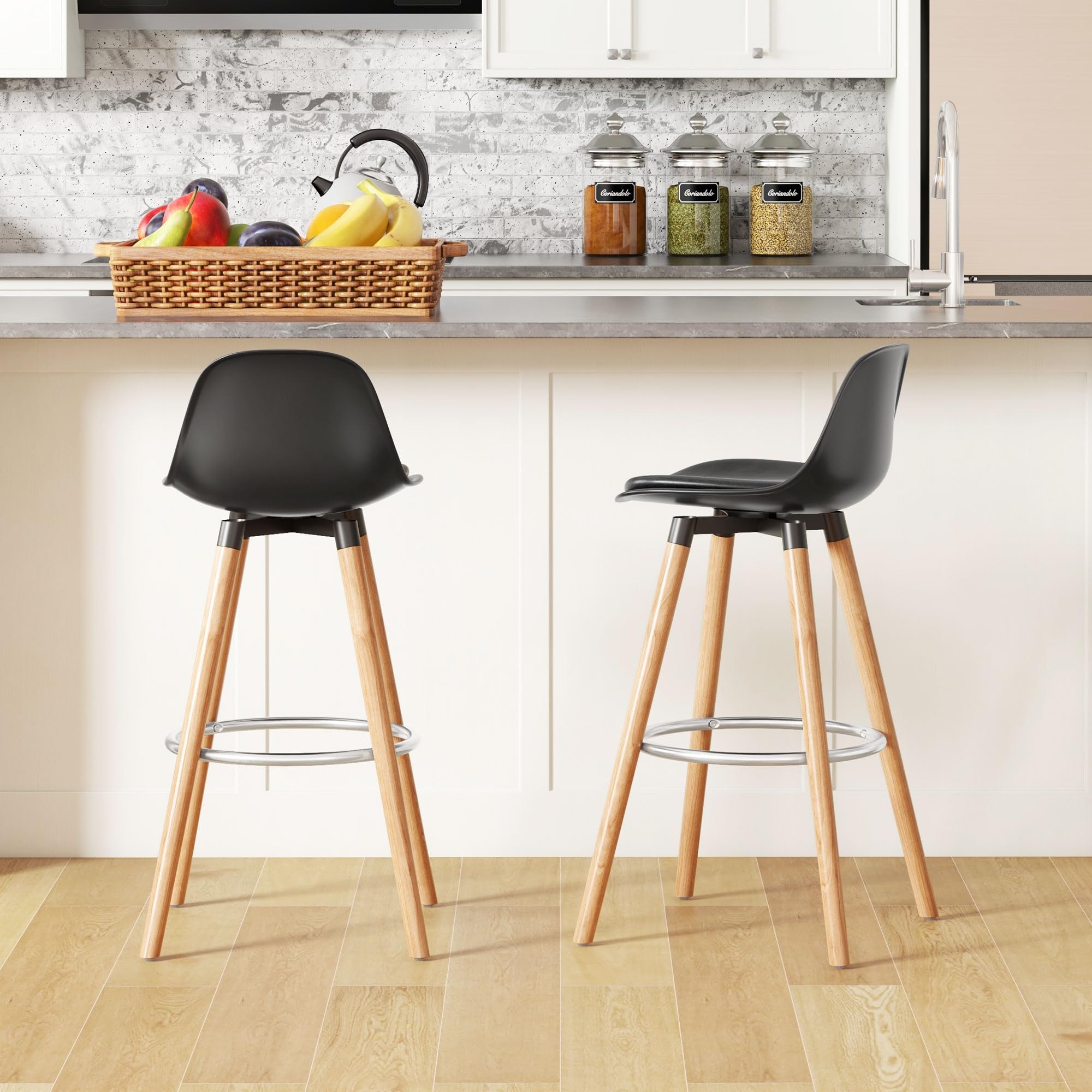HOMCOM Lot de 2 Tabourets de Bar, Pieds en Bois, Style Moderne, Noir