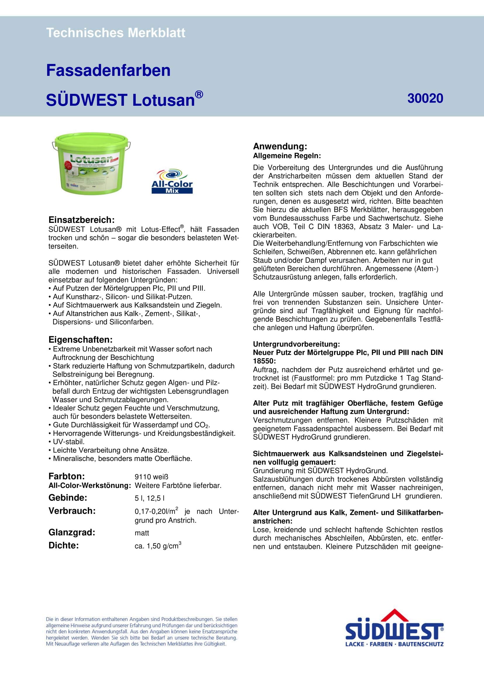 Südwest Lotusan Silikonharz-Fassadenfarbe 12,5 Liter