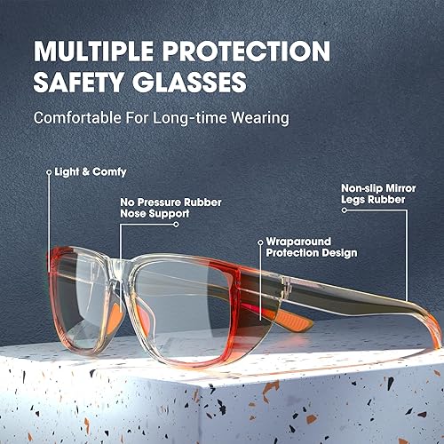Miniatura 2 de TOREGE Gafas de seguridad, elegantes gafas de seguridad para los ojos, antivaho y resistentes a los arañazos con lentes de luz azul para hombres
