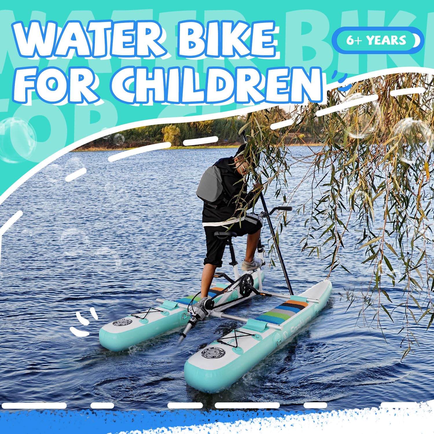 Spatium Water Bike for Kids Inflatable Water Bikes Water Bicyles for Lake with Inflatable Pontoons Pedal Water Bike,Color Green