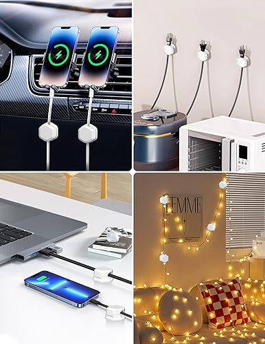 Miniatura 6 de Paquete de 6 organizadores magnéticos para cables, clips para cables, organizador de cables para escritorio, gestión de soportes de cables