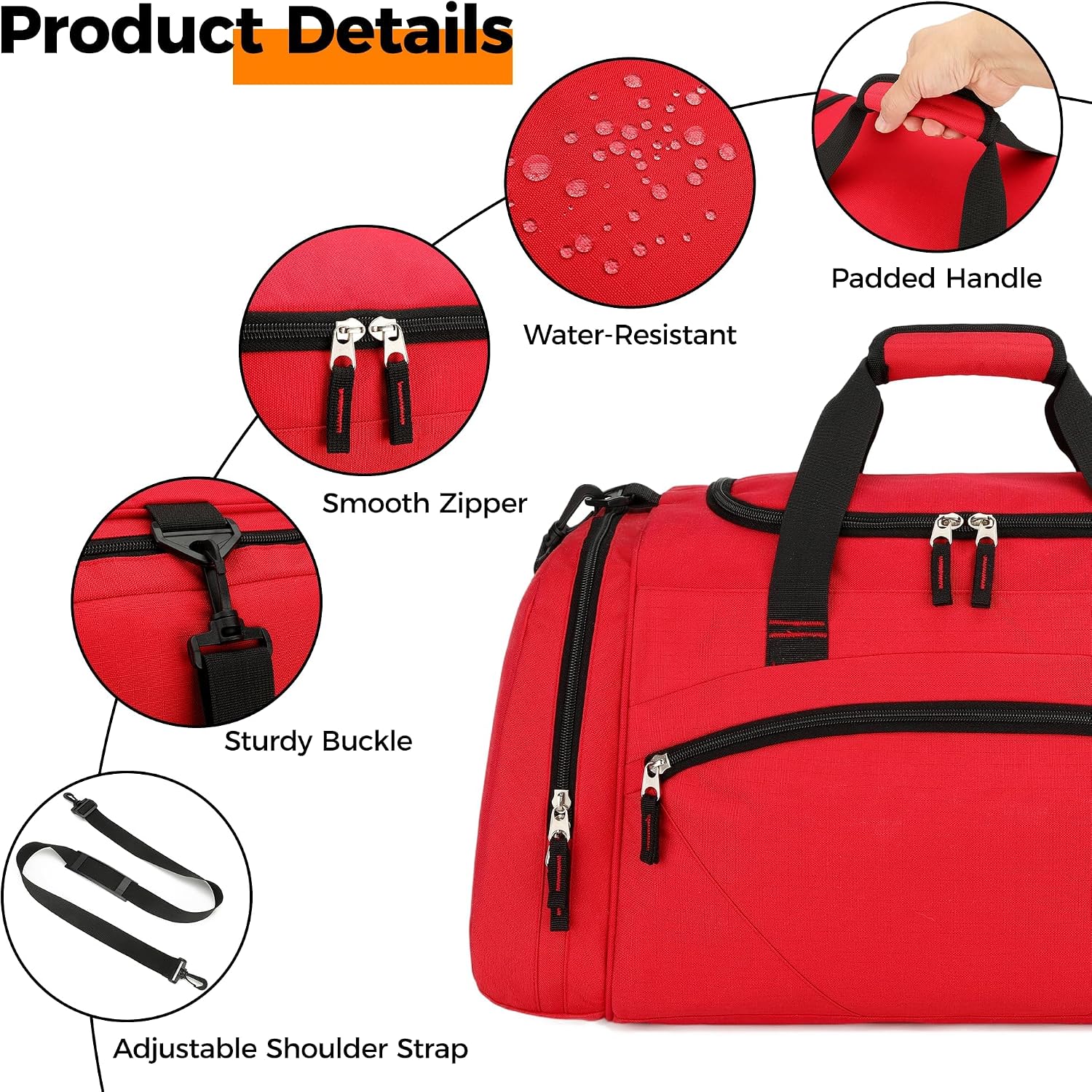 Uarition Gym Bag for Men & Women, 55L Large Sports Duffle Bag, Red