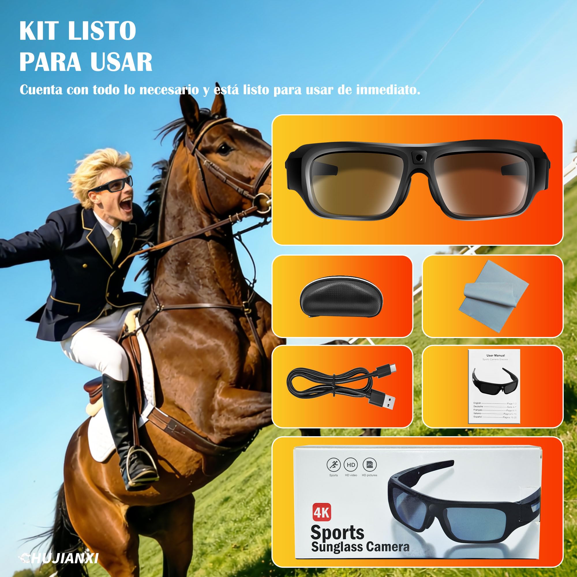 Lentes con Cámara 4K, Gafas Inteligentes para hombres y mujeres | Gafas de Sol con Protección UV400 y Vídeo para Actividades al Aire Libre, 2026 Nueva Generación gafas con cámara
