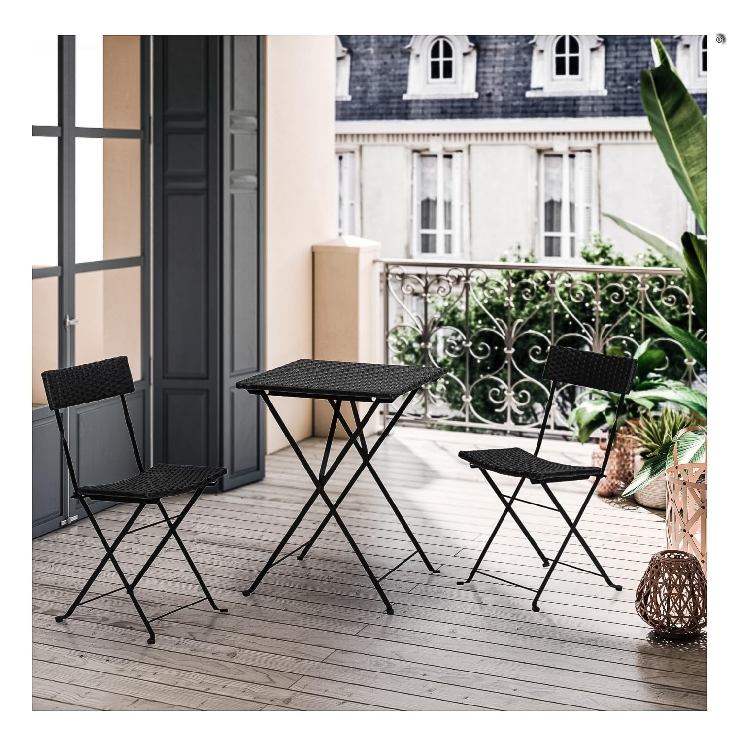 STILISTA Bistro-Set 3-teilig aus Polyrattan 1x Tisch + 2X Stuhl, klappbar in schwarz