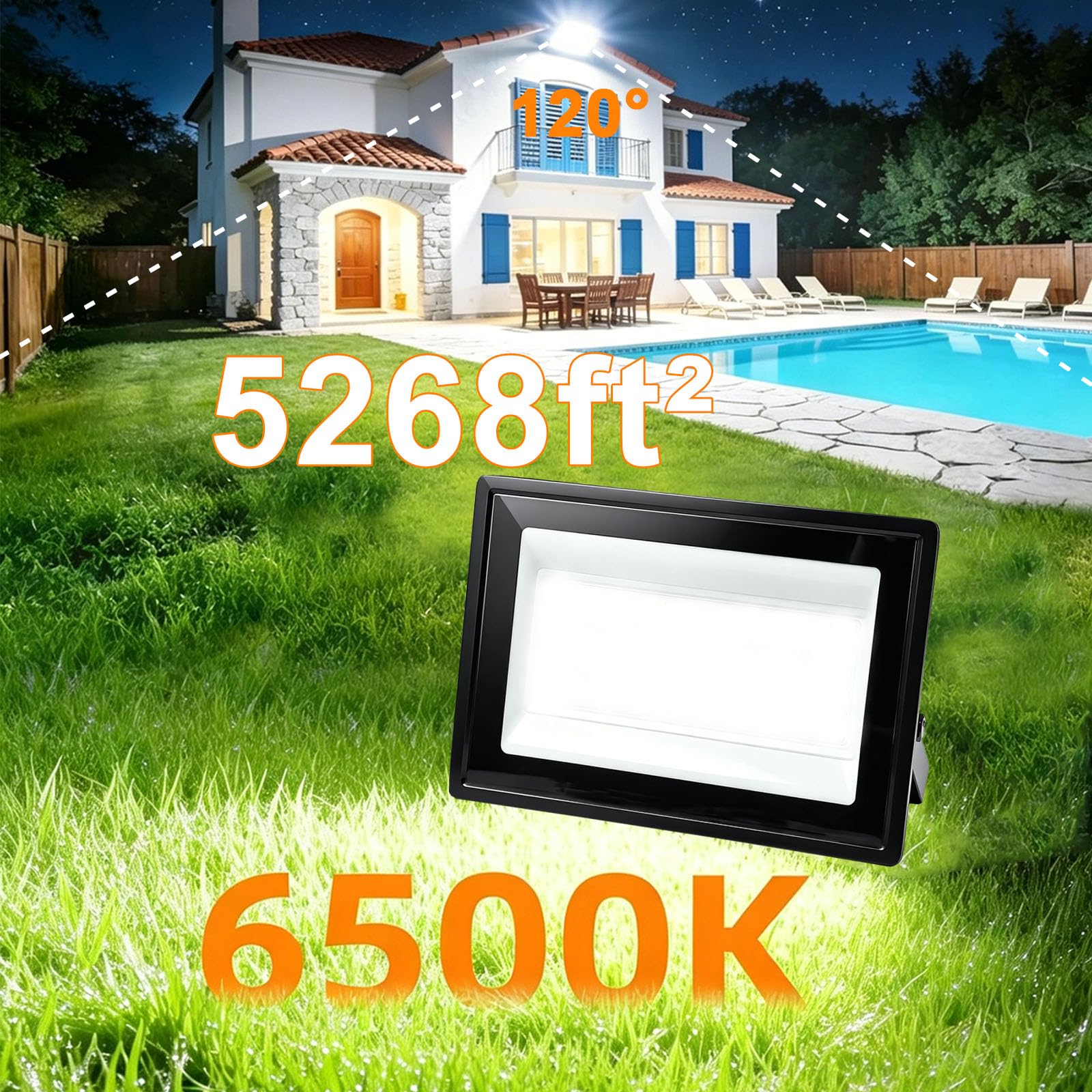 2 Piezas 300W Focos LED Exterior, 30000LM Proyector LED Exterior, Resistente al Agua IP66 Foco Proyector LED, 6500K Blanco Frío Floodlight para Patio, Terraza, Garaje, Jardín