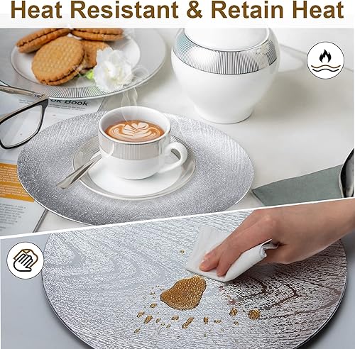 Miniatura 3 de GFWARE Juego de 6 platos de carga redondos, platos de servicio de grano de madera de plástico plateado grueso de 13 pulgadas para cenas, fiestas,