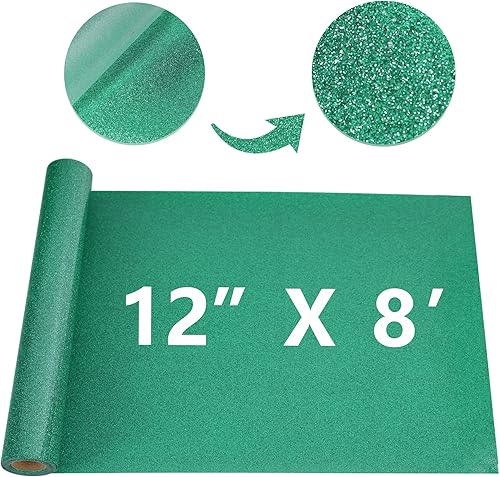 Miniatura 3 de RENLITONG - Vinilo de transferencia de calor con purpurina verde de 12 pulgadas por 8 pies, rollos de vinilo para planchar para silueta de camiseta,