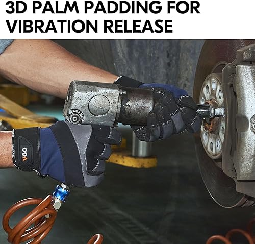 Miniatura 9 de Vgo... Guantes de trabajo de piel de cabra para hombres, guantes de jardinería de cuero, guantes de mecánico ligeros, guantes de trabajo de