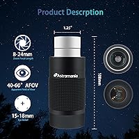 Vista 6 de Astromania Ocular de zoom para telescopio, 0.315-0.945 in de ancho, diseño de potencia variable con rosca en T para astrofotografía, compatible