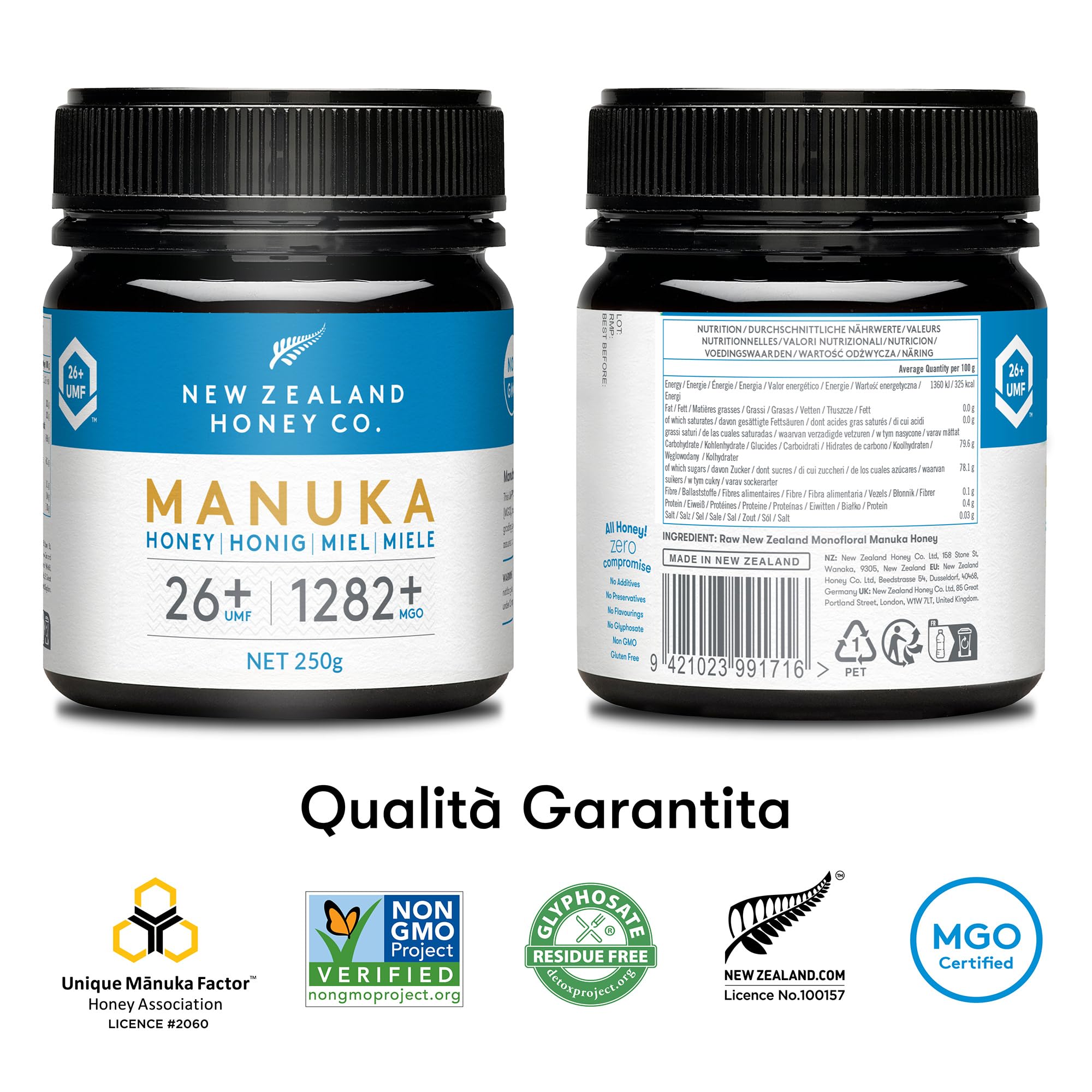 New Zealand Honey Co. Miele di Manuka MGO 1282+ / UMF 26+ | Attivo e lordo | Prodotto in Nuova Zelanda | 250g