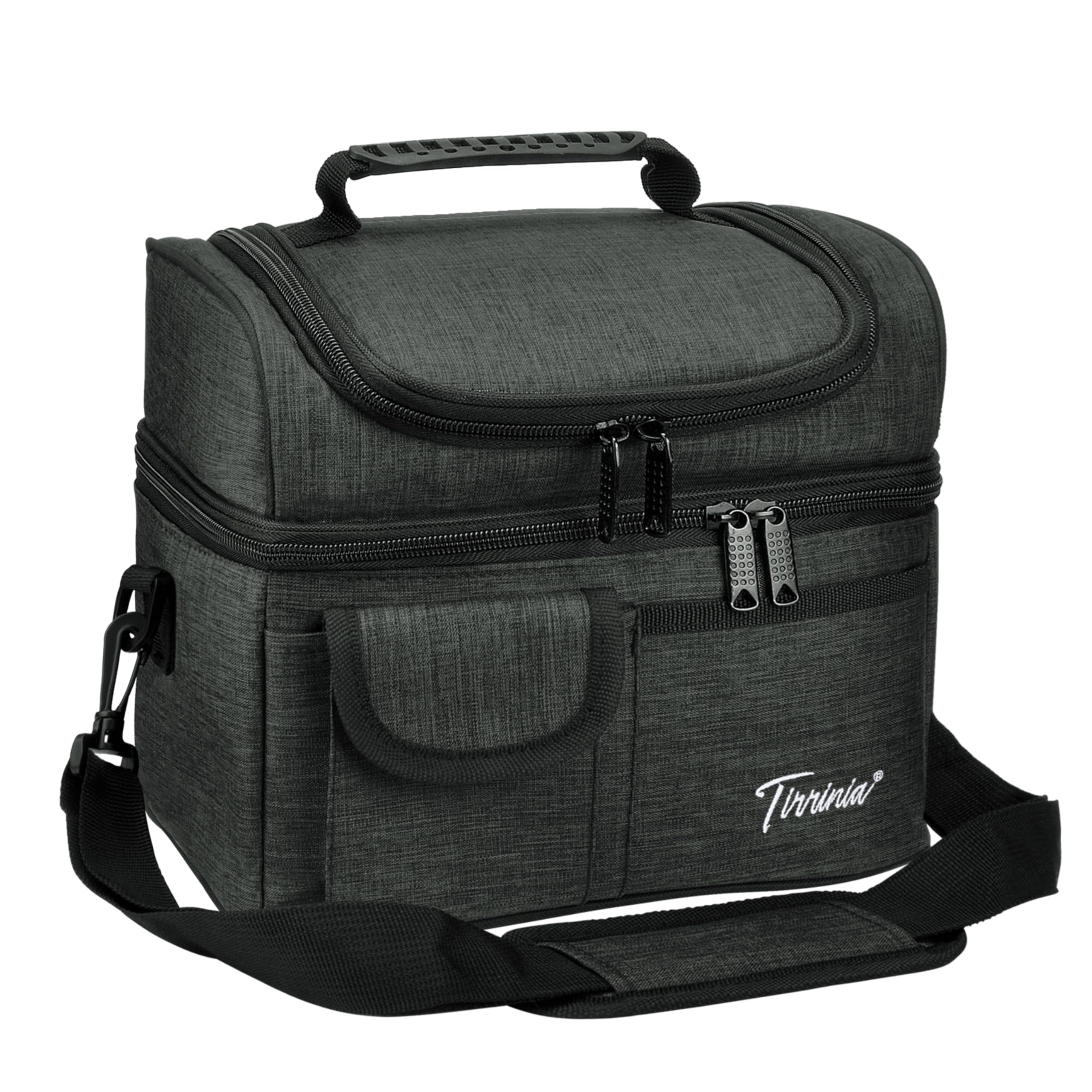 Tirrinia Reusable Lunch Box for Men Women, Insulated Lunch Bag Adult Work, Double Decker Leakproof Lunchbox for Office Picnic Beach—Dual Compartment Lunch Cooler Bag