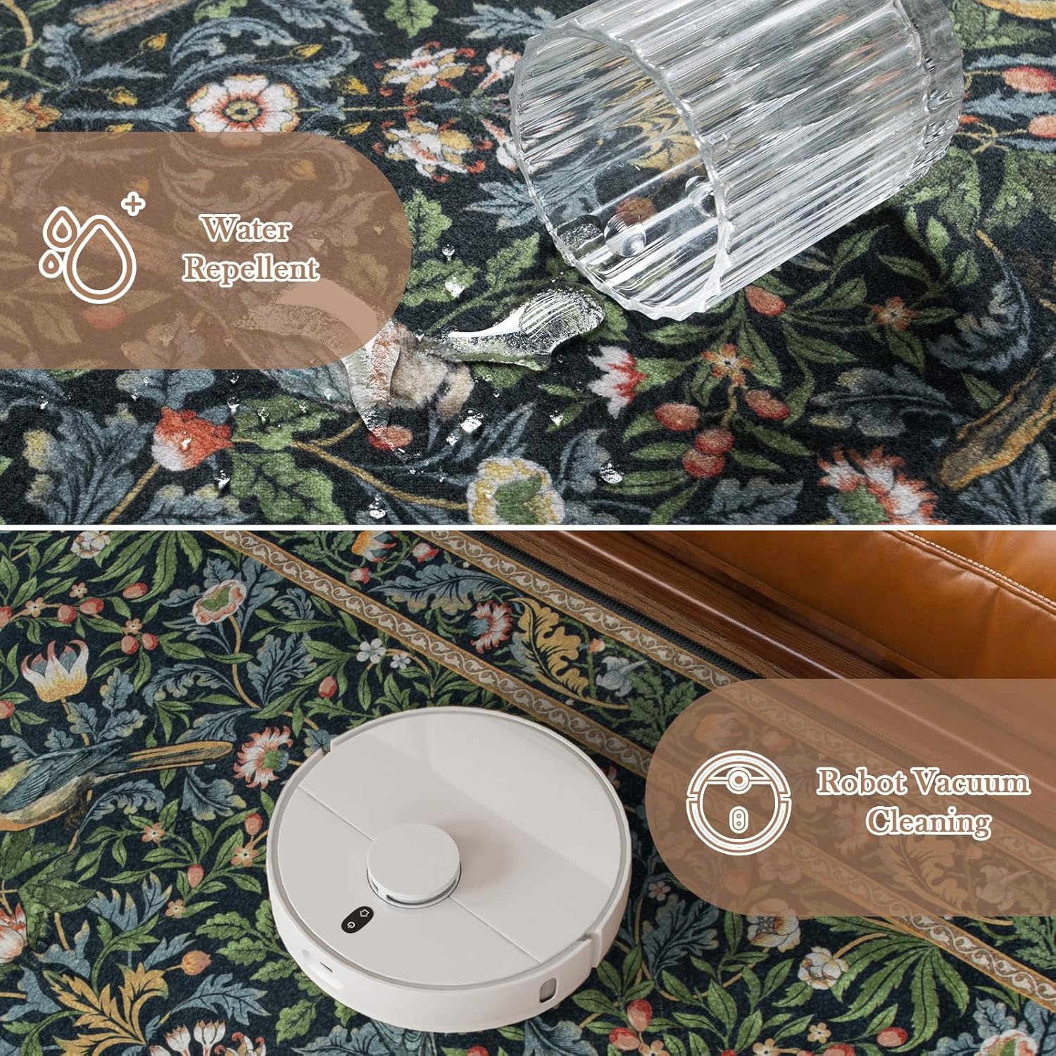 Morebes Washable 5x7 Area Rugs, Boho Floral Rugs for Living Room Non Slip, Soft Flower Birds Office Rug Low-Pile Floor Indoor Throw Carpet for Bedroom Dining Room Playroom Foyer, Navy Blue - Image 6