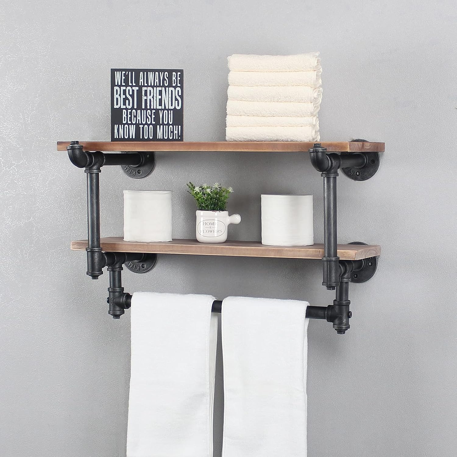 Weekly Top Sale Industrial Bathroom Shelves with Towel Bar,24 Rustic Towel Racks for Bathroom,2 Layers Farmhouse Towel Rack Over Toilet,Pipe Bathroom Shelves Wall Mounted,Home Decor Floating Shelves Towel Holder